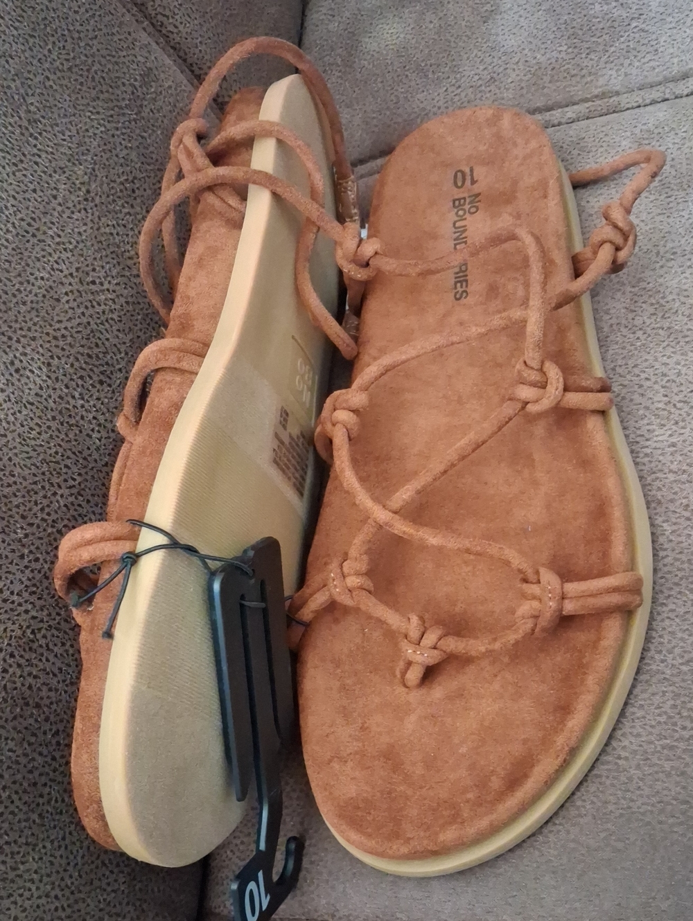 No Boundaries Women’s Suede Look Knot Lace Sandals — Brown Size 10